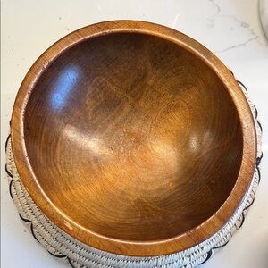 Brown Wooden Serveware Bowl with Ornate Base